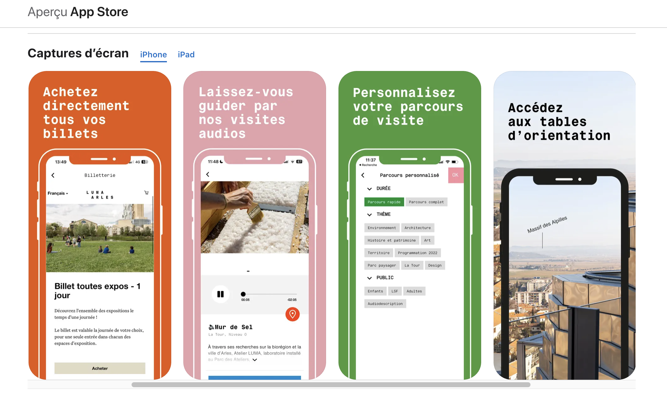 Exemple mockup Luma Arles - App Store
