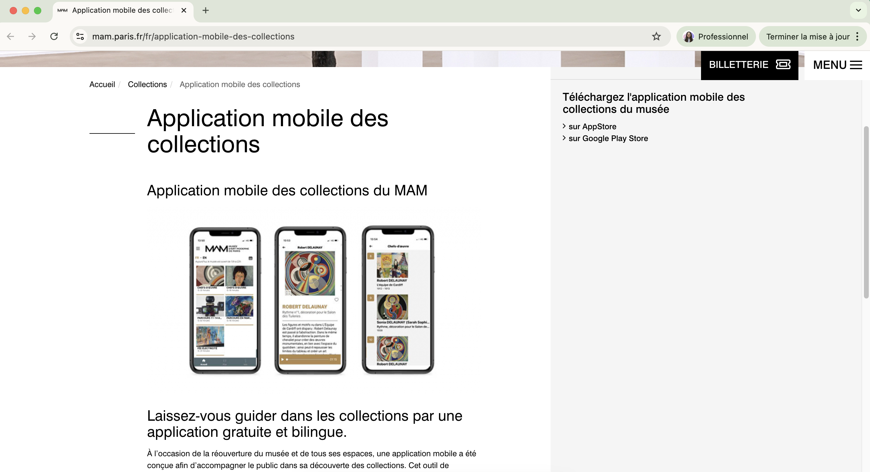Exemple mockup app Musée dArt Moderne de Paris
