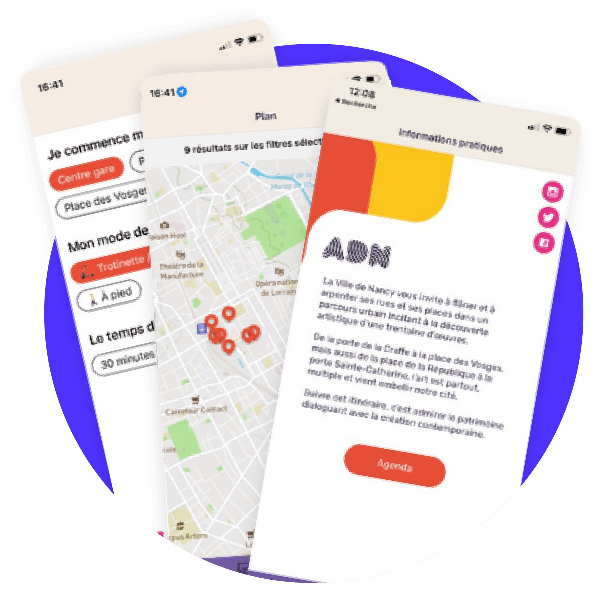 Exemples de l'application Art dans Nancy réalisée par smartapps
